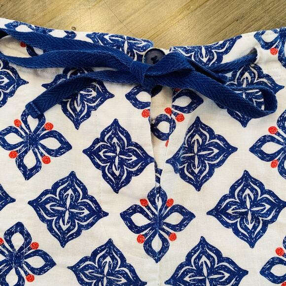 Vineyard Vines Shorts Womens 6 Blue White Linen Cotton Tile Print Drawstring - Picture 2 of 5